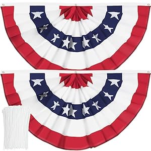 USA Pleated Fan Flag American US Bunting Flag Patriotic Half Fan Banner Flag with Canvas Header and Brass Grommets for 4th of July Memorial Day Indoor Outdoor Decoration 2 3×6 Feet