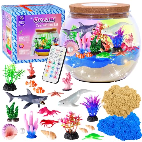 Gifmore Ocean Light Up Terrarium Kit for Kids DIY Shark Sea Animal Crafts Toys Birthday Presents for Boys Girls Ages 4-12