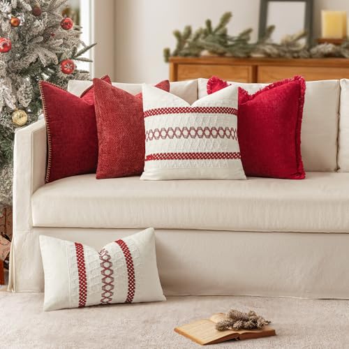 Image of MIULEE Set of 2 Christmas Red Boho Decorative Pillow Covers 18x18 Inch