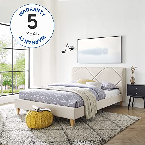 Vibe Upholstered Platform Bed Frame | Headboard And Wood Slat Support Upholstered Platform Bed Frame | Headboard And Wood Slat Support, King, Beige #TOP7