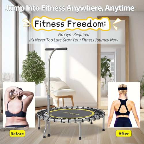 Image of SkyBound Boogie Bounce Elite Foldable Mini Trampoline Fitness Rebounder with Adjustable T-Bar Handle - Exercise Trampoline for Adult - Fitness Trampoline for Workout Trainer