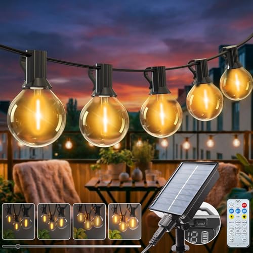 kolpop Lichterkette Außen Solar mit Fernbedienung 5M 8 Modi G40 Dimmbar Glühbirnen Solar Lichterkette Aussen Wetterfest Wasserdicht Solarlichterkette für Balkon Garten Terrasse Vorzelt Outdoor