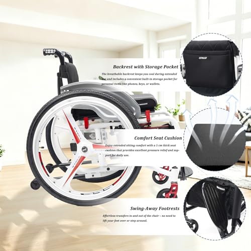 Image of Portable Folding Sports Wheelchairs, Self-propelled Lightweight Aluminum Alloy Chair, Swing Away Footrests & Anti-Tip Wheels(B,40cm /15.7in Seat)