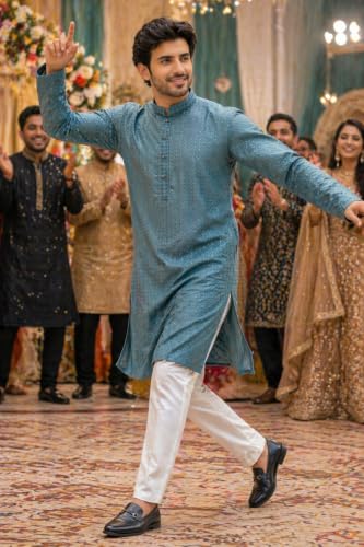 Image of Amazon Brand - Tavasya Men Rayon Blend Embroided Regular Kurta