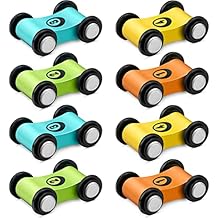 Sotiff 8 Pieces Wooden Mini Car Wood Race Car Track Ramp Replacement Toy Vehicle Play Sets for Toddlers Party Gift