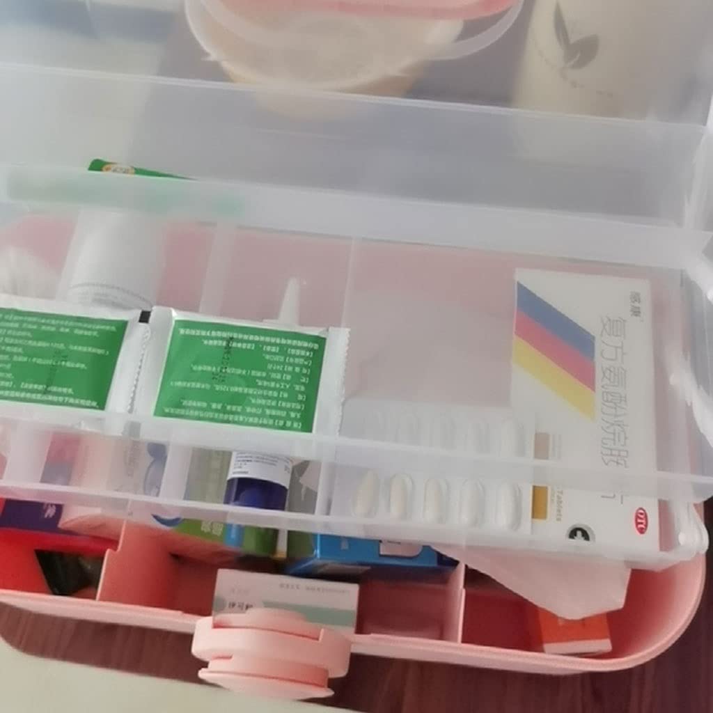 Botiquín de primeros auxilios/caja de medicamentos de plástico para primeros auxilios, caja de almacenamiento de medicamentos para el hogar, portátil, de tres capas, 11.0/13.7/15.3 pulgadas (rosa