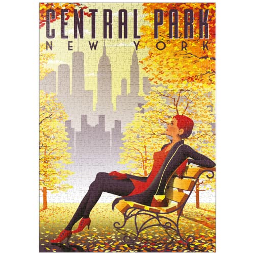 Central Park, New York, Style Art Déco Affiche Vintage, Illustration - Premium 1000 Pièces Puzzle - Collection spéciale MyPuzzle de Puzzle Galaxy