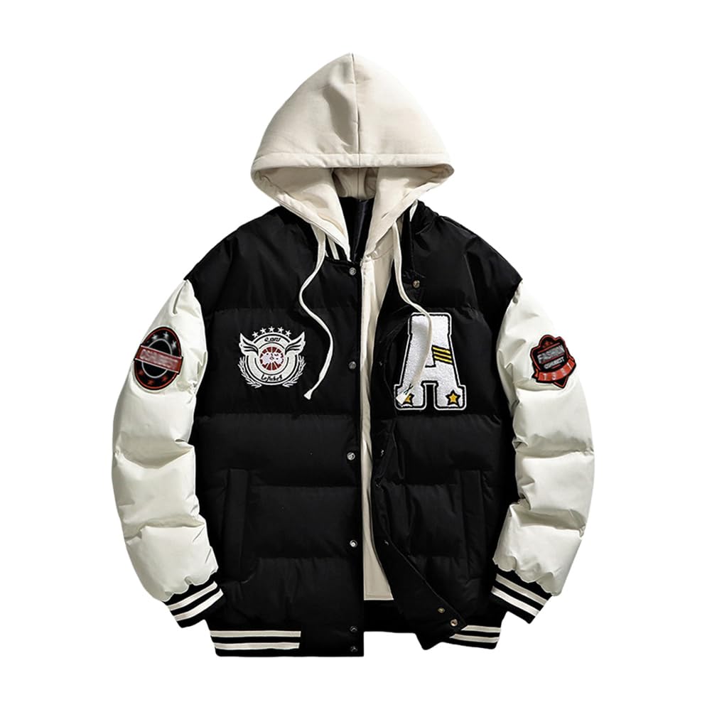 Winterjacken Daunenjacke für Herren Damen Unisex College Jacke mit Kapuze 90S Y2K Bomberjacke Warm Daunenmantel Trucker Baseballjacke Fliegerjacke