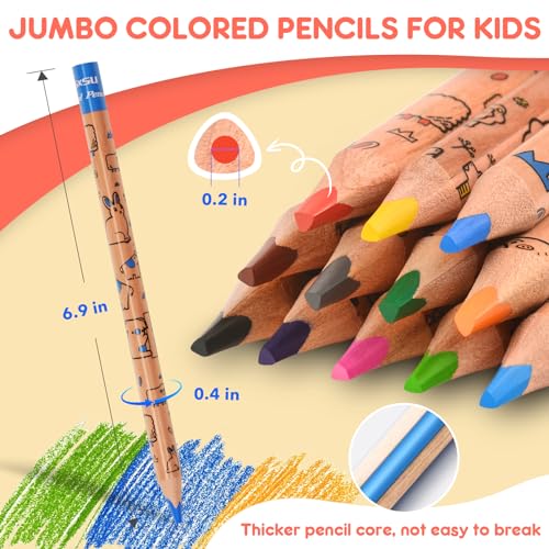 nsxsu 12 Jumbo Coloured Pencils for Kids Triangle Colouring Pencils, Thick Animals Pattern Colour Pencil Set Art Supplies - Image 2