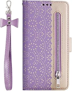 ZCDAYE Zipper Wallet Case for Galaxy S10,Fabulous Glossy Pattern Magnetic Closure PU Leather [Bowknot Lanyard][Kickstand][Card Slots] Soft TPU Book Case Cover for Samsung Galaxy S10-Rose Gold