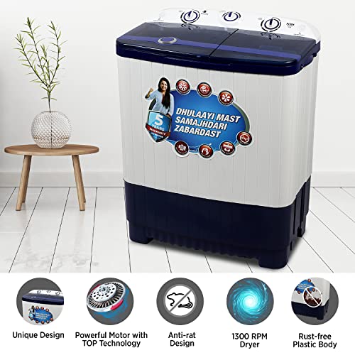 Image of Intex 7 KG Semi Automatic Top Loading Washing Machine (Transparent Lid, Navy Blue and White, SA70NBPT)