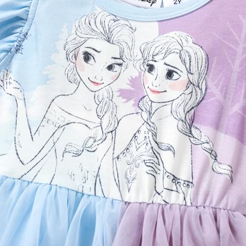 Image of Disney Princess Frozen Elsa Minnie Stitch Toddler Girl Tulle Tutu Dress Ruffle Sleeve Mesh Summer Birthday Party Clothes 2-9Y