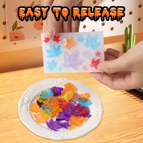 Image of 7 Pcs Pumpkin Silicone Molds, Halloween Pumpkin Candle Molds, Fall Maple Leaf Chocolate Mold for DIY Cake, Chocolate, Candy, Jelly, Wax Melt, Ice Cubes