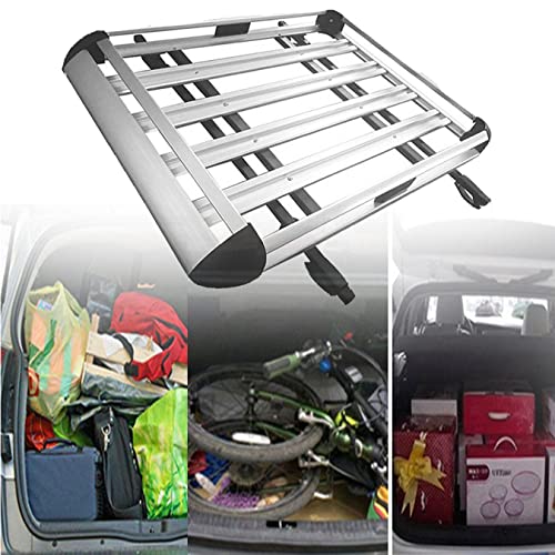 Cesta de carga en la azotea del coche, portaequipajes de aluminio universal, portaequipajes, portaequipajes, capacidad 440LB para automóviles de pasajeros, SUV,Silver-50X35.4inch