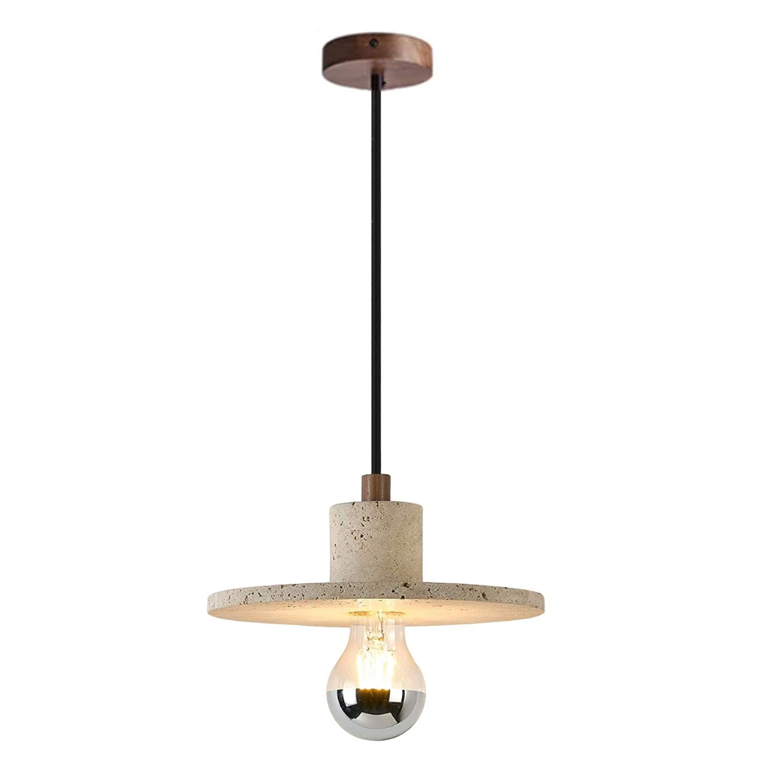 USMJQVZ Wabi-sabi Natural Stone Pendant Light, Wabi Sabi Yellow Travertine & Wood Hanging Lamp Chandelier For Dining Room, Kitchen Island, Bedroom Bedside, Bar,