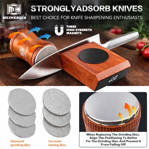 Rolling Knife Sharpener Kit with Diamond & Ceramic Discs, Magnetic Angle Guide 15° 20°, Professional Kitchen Knife Sharpener System, Manual Knife Sharpening Tool for Chef Knives Kitchen Gadgets — view 3