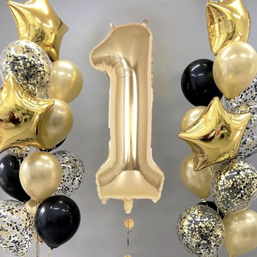 Image of Champagne Gold Large Number 1 Balloon, 40 Inch Light Gold Foil Helium Number Balloons, Giant Mylar Number 1 Balloons for 1st Years Old Birthday Party Anniversary Decorations
