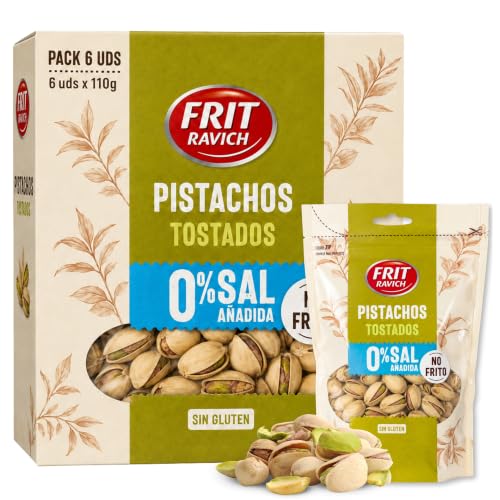 Pistachos Tostados sin Sal, Pistacho con cascara, Alto contenido de fibra, Fuete de proteínas y potasio, Sin Gluten, Producto Español, Producto sin sal, Contiene 6 unidades de 110 g