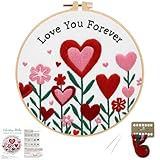 Nuberlic Valentine Embroidery Kit for Beginners - Heart Floral Design Adults Starter Cross Stitch...