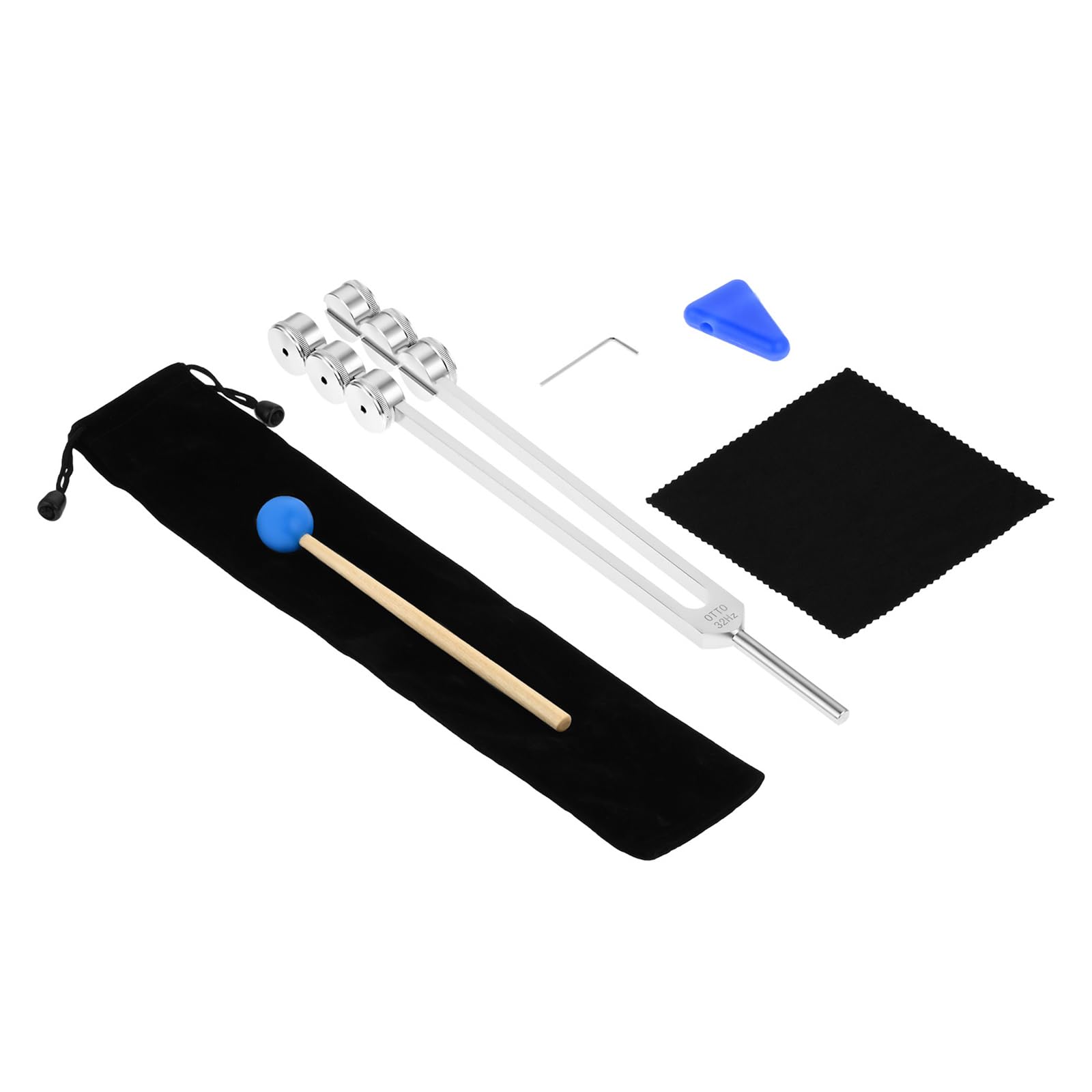 DRELD 32Hz Weighted Tuning Fork, Aluminium Alloy Tuner with Hammer, Triangular Tip, Velvet Pouch, Cleaning Cloth
