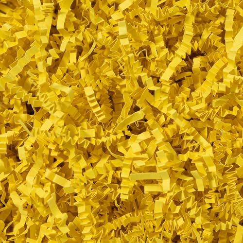 Mefleet 1/2 LB Crinkle Cut Paper Shred Filler 8 oz Yellow Crinkle Shredded Paper for Gift Box - Gift Basket Bag Filler - Grass Cushion Stuffing for Easter Mothers day Holiday Packaging Wrapping