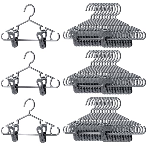 Image of Hsei 5/10/40 Pack Baby Hangers with 10/20/80 Clips, Plastic Kids Pants Hangers for Nursery Closet Top and Bottom Clothes Hanger Set for Newborn Infant Toddler(120 Packs Total,Gray,10.6 Inch)