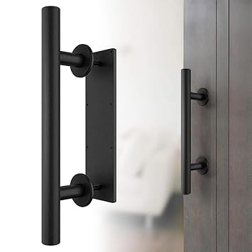 Sliding Barn Door Handle, 12 Barn Door Handle Set in Black, Pull and Flush Barn Door Handle with Rustic Two-Side Design for Gate Kitchen Furniture Cabinet Closet Drawer