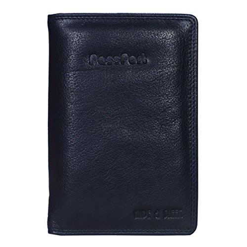 Image of HIDE & SLEEK RFID Protected Genuine Leather Unisex Travel Wallet Passport Document Holder (Black)