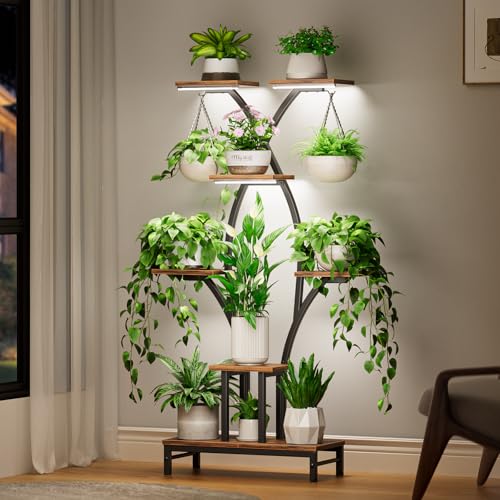 Image of Plant Stand Indoor with Grow Lights - 7 Tiered Metal Corner Shelf for Multiple Plants, 63 inch Corner Plant Stand for Indoor Plants, X-Shaped Plant Rack for Home, Living Room, Office & Patio Decor