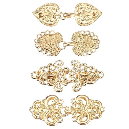 4 Stück Vintage Schal Clip, Cape Clips für Kleider, Retro Cardigan Clip, Schal Kragen Verschluss, Cape Mantel Clips, Kleid Shirt Button Clip für Mädchen Frauen (Gold)