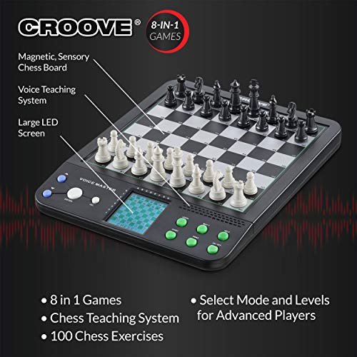 Image of Electronic Magnetic Chess and Checkers Set 10 inch, 8-in-1 Board Games, Digital Staunton Chess Board Game Sets for Adults & Kids, Teenager Toys, Gifts for Boys and Girls Ages 7 8 9 10 11 12+ Years Old