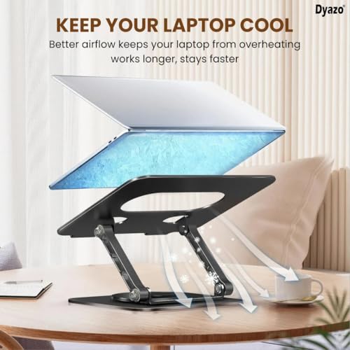 Image of Dyazo Foldable 360 Rotating Laptop Stand | Adjustable Height & Angle Laptop Riser with Swivel Base & Anti-Slip Grip | Fits Upto 15.6 inch Notebooks | Compatible for MacBook, Dell, HP, Lenovo & More-Black