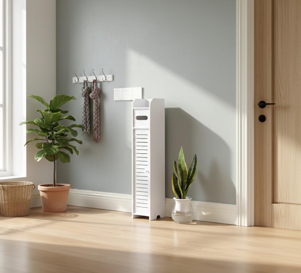 Bdit Porta Oggetti da Bagno Slim Salvaspazio con Apertura Push to Open – Mobile Bagno Verticale Bianco 79x15x15 cm, Armadietto Porta Carta Igienica, Detergenti e Accessori, Resistente all’Umidità