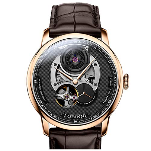 LOBINNI Mens Business 50M Waterproof Genuine Leather Strap Hollow Out Dial Automatic Self-Wind Mechanical Wrist Watch (L4)