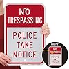 SmartSign 18 x 12 inch No Trespassing - Police Take Notice Metal Sign, 63 mil Aluminum, 3M Laminated Engineer Grade Reflective Material, Red and White, Made in USA
