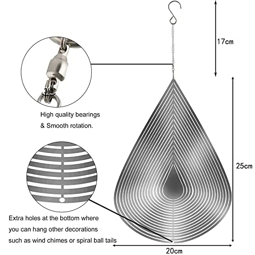 Water Drop Wind Chime Garden Ornament Decor 360 Degrees Spinners Hanging Sign Tree Pendant Suncatcher Metal Art Craft For Home Bedroom Living Room Window Corridor Yard Decoration Outdoor Indoor - Image 2