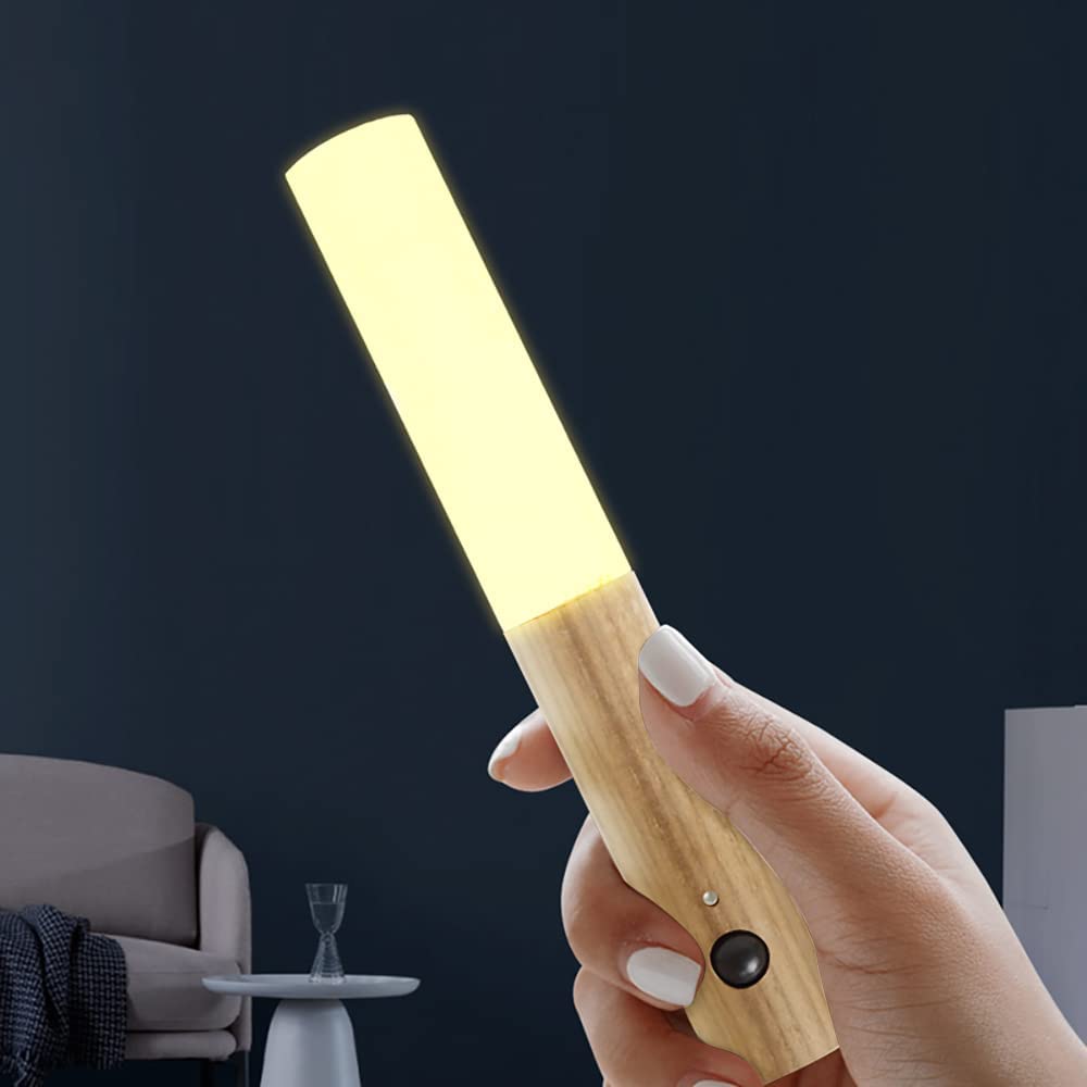 Luz nocturna magnética inalámbrica con sensor de movimiento, luces de pared recargables, habitación de los niños y más (madera de fresno blanco, 2 piezas)