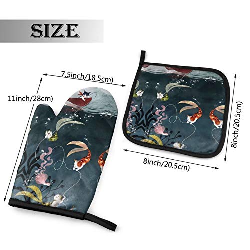 Kzematli White German Shepherd Oven Mitts And Pot Holders Sets, Soft Cotton Lining With Non-Slip Surface For Cooking, Baking, Grilling, Barbecue (Kzematli Cat Mermaid Princess Painting) #TOP1