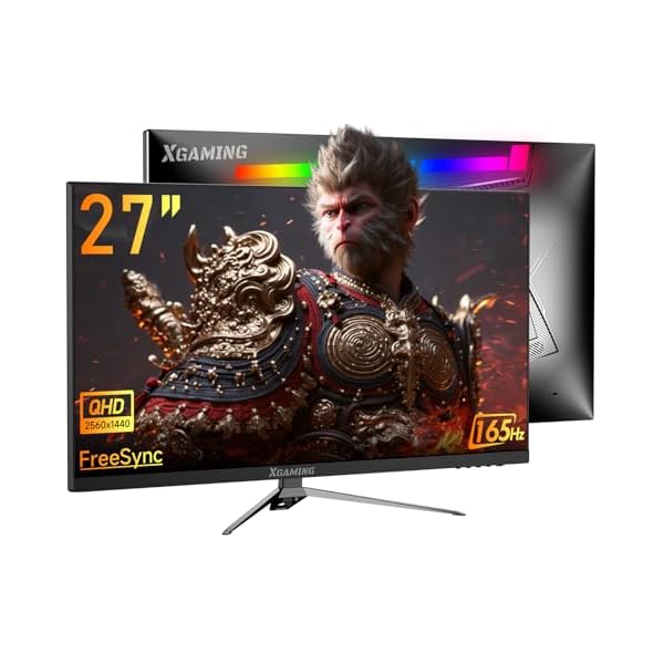 27 inch Gaming Monitor, QHD 2560 * 1440p, 144Hz/165Hz 98% sRGB, 1ms, FreeSync, Dual HDMI&DisplayPort, Built-in Speakers and LED Rainbow Light, Frameless IPS Screen, VESA Mountable, Black