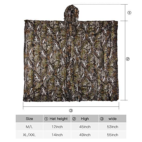 LOOGU Ghillie Suits, Poncho Style Ghillie Suit 3D Leaf Super Lightweight Camouflage Outfit for Hunting, Shooting, Wildfowl, Paintball, Bird Watching, Halloween or Christmas