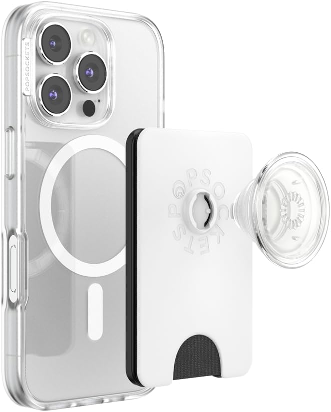 PopSockets Kick-Out Wallet for MagSafe, Adjustable Kickstand, Magnetic Stand - White