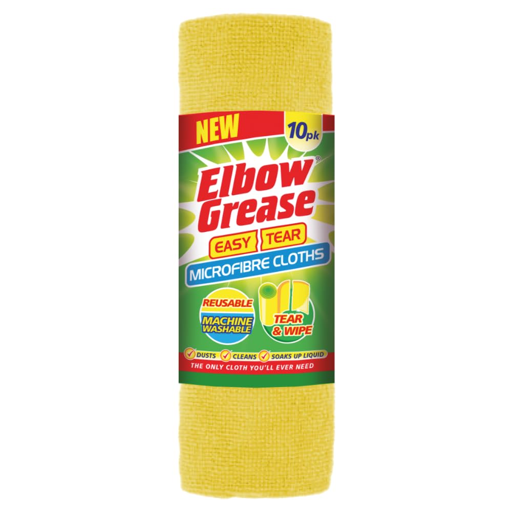 Elbow Grease Easy Tear Microfibre Cleaning Cloths | Reusable & Machine Washable | Dusts, Cleans, Soaks Up Liquid - Tear & Wipe 30cm x 24cm (Yellow, 10 Pack)