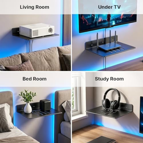 Image of HASTHIP Metal Wall Mount Camera Shelf Small Wall Shelf No Drill | 6.89 x 9INCH Self Adhesive Universal Small Floating Shelfs for Security Cameras, Speakers, Wireless Cameras