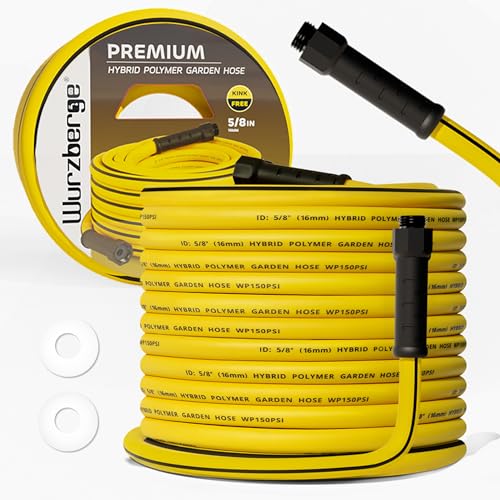 Garden Hose 100 ft, Flexible Water Hose with 5/8" Inner Diameter, Lightweight Hybrid Rubber Hose, 3/4" Leak-Resistant Aluminum Fittings, High Flow for Yard & Garden Use 5/8'' x 100ft Yellow
