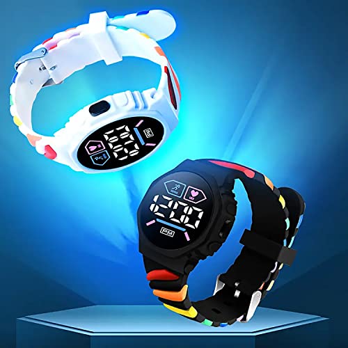 Image of Time Up Digital Dial LED Display Rainbow Strap Fresh Smart Design Medium Size Kids Watch for Boys & Girls (Age 5-15 Years)-YSR-X (Black)