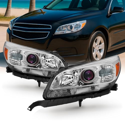 AKKON - For 2013-2015 Chevy Malibu LS/LT/LTZ/Eco Models Chrome Headlights Front Lamps Direct Replacement
