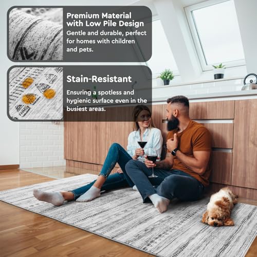 3x5 Area Rug Machine Washable Non Slip Rug Distressed Neutral Moroccan Boho Rug Ultra Soft Indoor Rugs for Bedroom Living Room Entryway Kitchen Foyer Bedside, Black