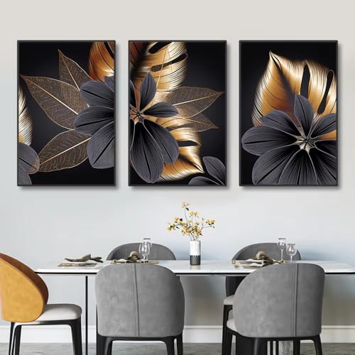 Décoration d'intérieur moderne salon avec peinture sur toile abstraite noire dorée 40x50