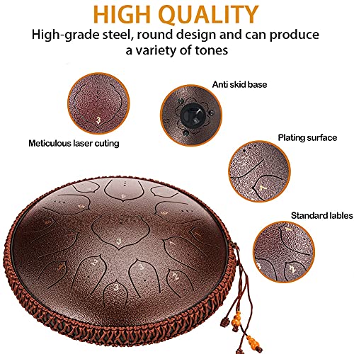Steel Tongue Drum, 15 Notes 14 Inch D-Key Handpan Percussion Instrument - Tank Chakra Drums With Padded Travel Bag, 2 Mallets, For Meditation, Decompression, Music And Gift (Bronze) #TOP2