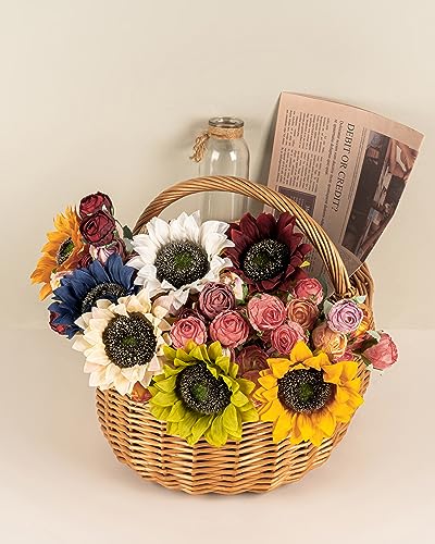 DuHouse 12pcs künstliche Sonnenblumen mit Langen Stielen, 12cm Seide Sonnenblumen Bulk für Hochzeit Haus Garten im Freien Party-Dekoration (Blau)
